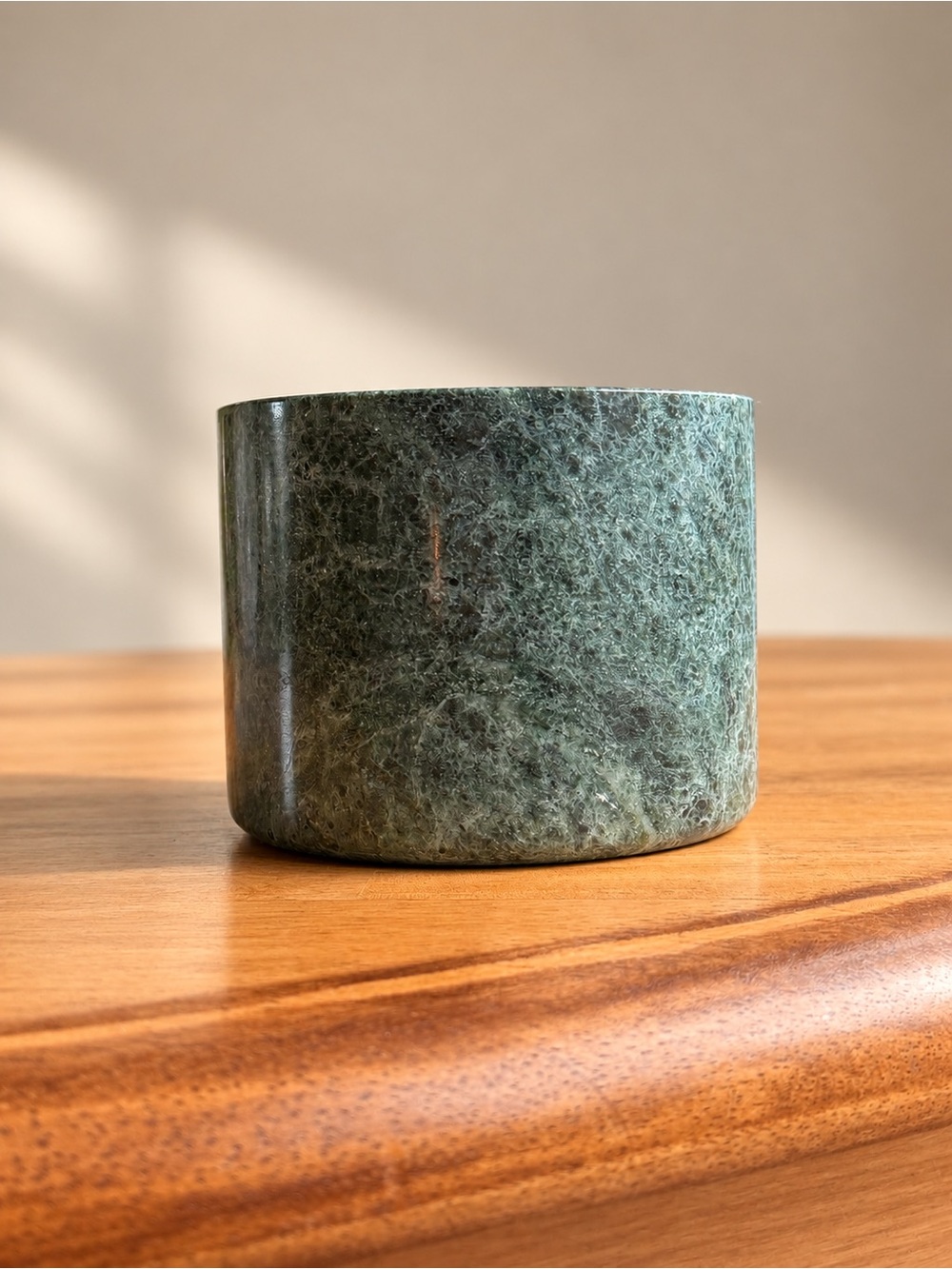 Vintage Green Marble Salt Cellar | Heavy Natural Stone Kitchen Vessel
